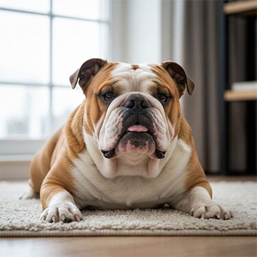 Perro acostado en una alfombra