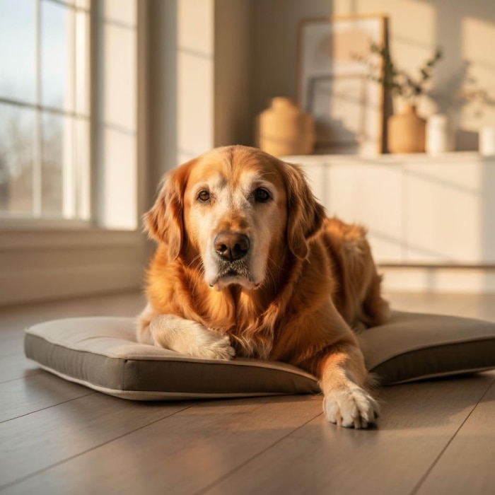 Golden Retriever acostado en una cama