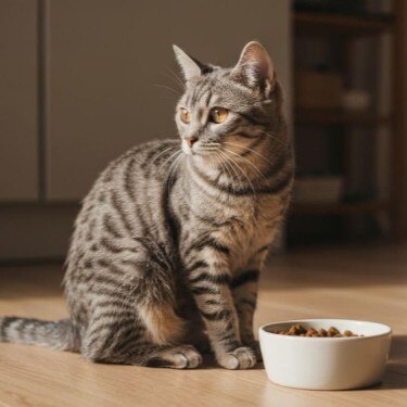 Gato al lado de un bowl
