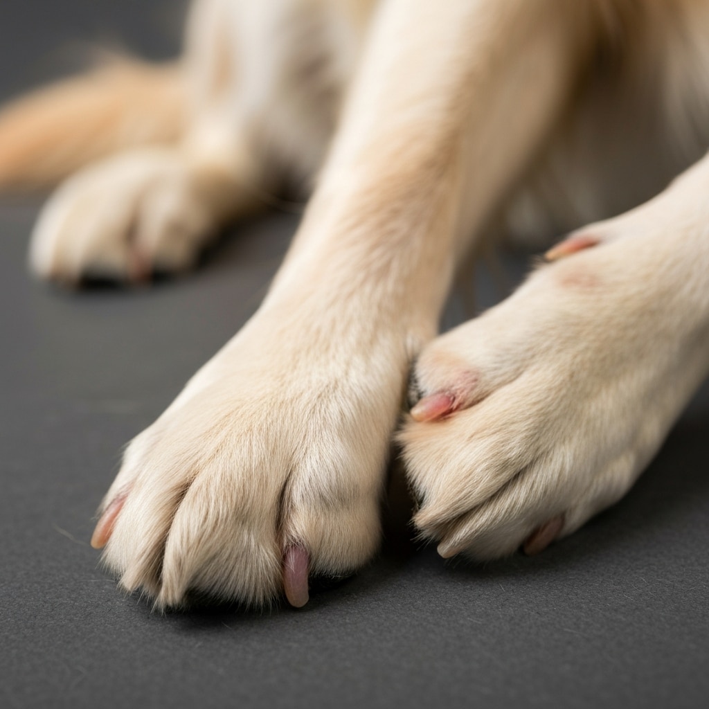 Enrojecimiento leve entre los dedos de un perro