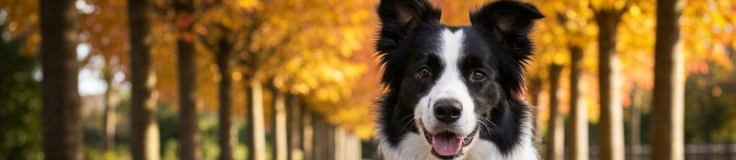 perro entre árboles otoñales