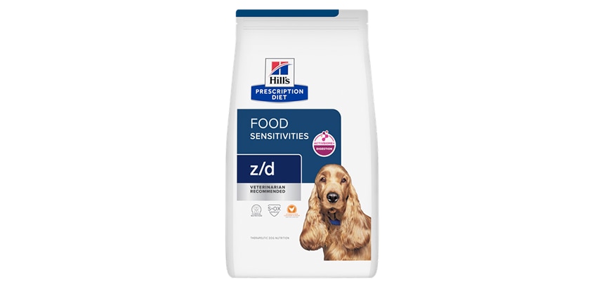 Bolsa de alimento para perros Hill's Prescription Diet Food Sensitivities z/d con foto de Cocker Spaniel.